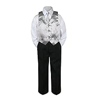 4pc Formal Baby Teen Boy Silver Vest Necktie Set Black Pants Suit S-14 (14)