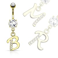 (1 piece) GOLD Plated LETTER Initial Dangle Belly Ring 14g (B/1/4)