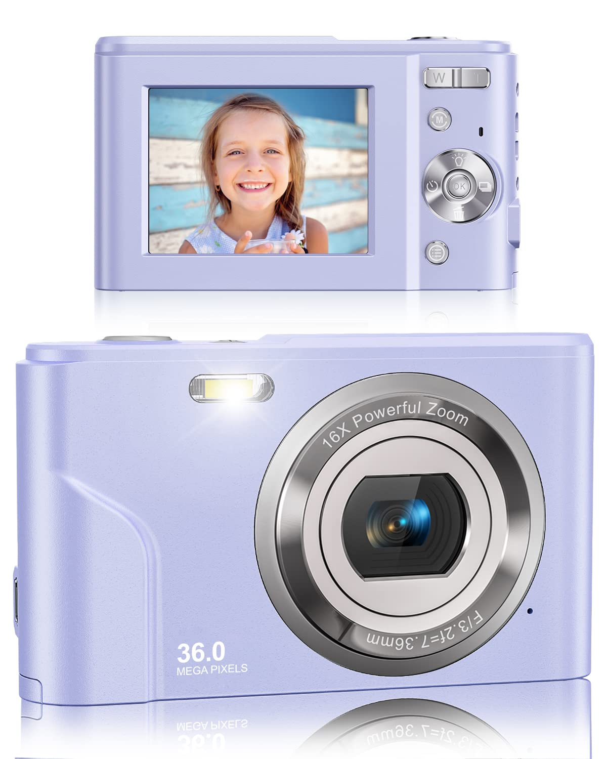 Digital Camera, Lecran FHD 1080P 36.0 Mega Pixels Vlogging Camera with 16X Digital Zoom, LCD Screen, Compact Portable Mini Cameras for Students, Teens, Kids (Purple)