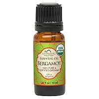 US Organic 100% Pure Bergamot Essential Oil, USDA Certified Organic, Cold Pressed, with Euro droppers (More Size Variations Available) (10 ml / .33 fl oz)