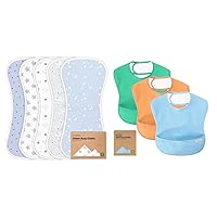 KeaBabies 5-Pack Organic Burp Cloths for Baby Boys and Girls and 3-Pack Waterproof Baby Bibs for Eating - Ultra Absorbent Burping Cloth, Newborn Towel - Lightweight Baby Bib with Food Catcher