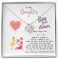 Gift For My Daughter From Mom, Live Your Dreams Message Card Love Knot Necklace
