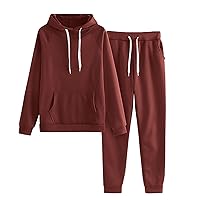 Jogger Drawstring Solid Tracksuits Women 2 Piece Set Pullover Sweatsuits Long Sleeve Hoodie and Sweatpant Outfits