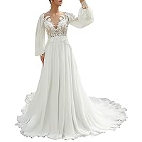 A-Line Sexy Wedding Dress Scoop Neck Long Sleeves Chapel Train Reception Dresses with Applique 2024