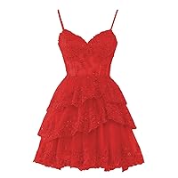 Tiered Lace Homecoming Dresses for Teens Spaghetti Straps Sparkly Sequin A-line Short Formal Dress Cocktail Gowns