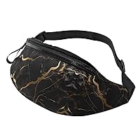 Black Gold Marble Printed Fanny Pack For Men Women,Crossbody Waist Bag Pack,Belt Bag With Adjustable Strap For Travel Sports