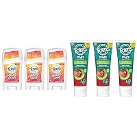 Tom's of Maine Aluminum-Free Wicked Cool! Natural Deodorant for Kids, Summer Fun, 1.6 oz. 3-Pack & ADA Approved Fluoride Children's Toothpaste, Natural Toothpaste, Dye Free