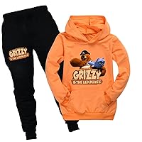 Child Fall Casual Sweatshirts and Sweatpants Sets Grizzy and The Lemmings Hooded Pullover Clothes Outfits with Pockets