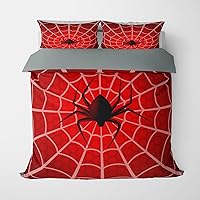 Red Spider Web Duvet Cover Set Quenn Size, Baby Superhero Bedding Set 3 Pieces Soft Microfiber Quilt Cover for Kids Boys Teens Room Decor, Comforter Cover with 2 Pillowcase