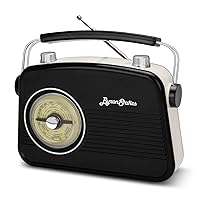 ByronStatics Black AM FM Radio - Small Portable Radios Vintage/Retro with Headphone Jack, Large Analog Rotary Tuning Dial - Power Plug or 4 x 1.5V AA Battery