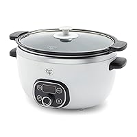 GreenLife Cook Duo Healthy Ceramic Nonstick Programmable 6 Quart Family-Sized Slow Cooker, PFAS-Free, Removable Lid and Pot, Digital Timer, Adjustable Tempature Control, Dishwasher Safe Parts, White