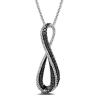 Sterling Silver Black and White Diamond Infinity Pendant Necklace (1/3 cttw), 18