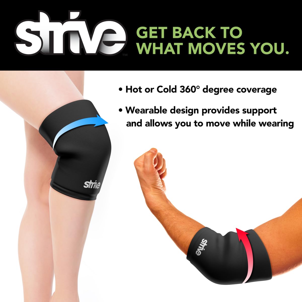 Strive Hot & Cold Therapy Flexible Ice Pack Compression Sleeve Reusable Gel Pack for Injury Cold Wrap for Knee Calf Elbow