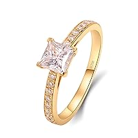 Solid Gold Promise Ring Princess Solitaire Moissanite Ring,10k/14k/18k Solitaire Engagement Rings for Women Valentines Gift Engraved