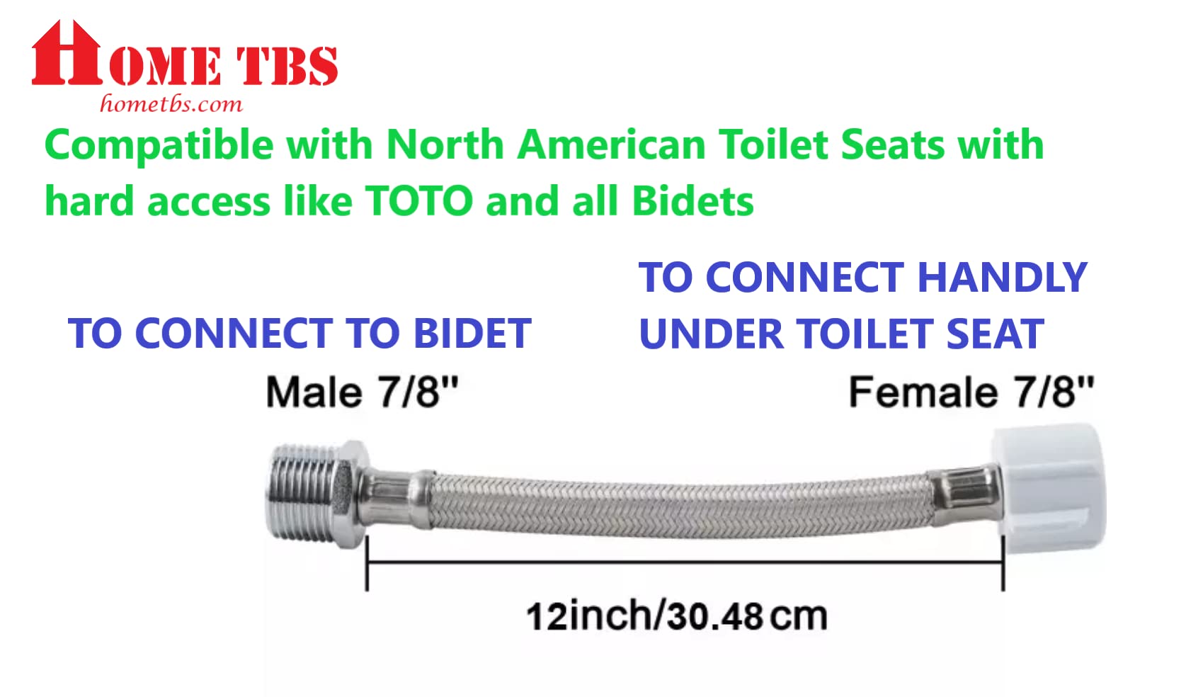 NEW 6 inches Stainless Steel 7/8 male 7/8 female Extension BRAIDED Solid hose toilet seat with hard access Handheld Spray Hand Easy to tight with plumbing tape