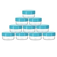 10 Gram Sample Containers with Lids, 10 Pack Sample Jars, Small Cosmetic Travel Containers for Makeup, Lotion, Cream, Powder, 10 ML Mini Containers with Blue Lids