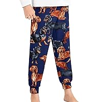 Dachshund Dog Print Blue Youth Pajama Pants Elastic Waist Pajama Bottoms Lounge Pants Sleepwear PJ Bottoms