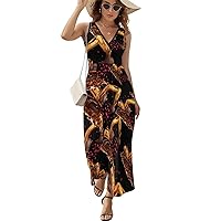 Construction Truck Women's Dress V Neck Sleeveless Dress Summer Casual Sundress Loose Maxi Dresses for Beach