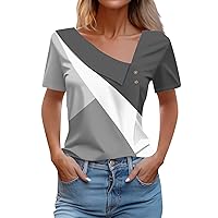 Asymmetrical Tops for Women 2024 Floral Print Vintage Casual Fashion with Short Sleeve Irregular Neck Shirts