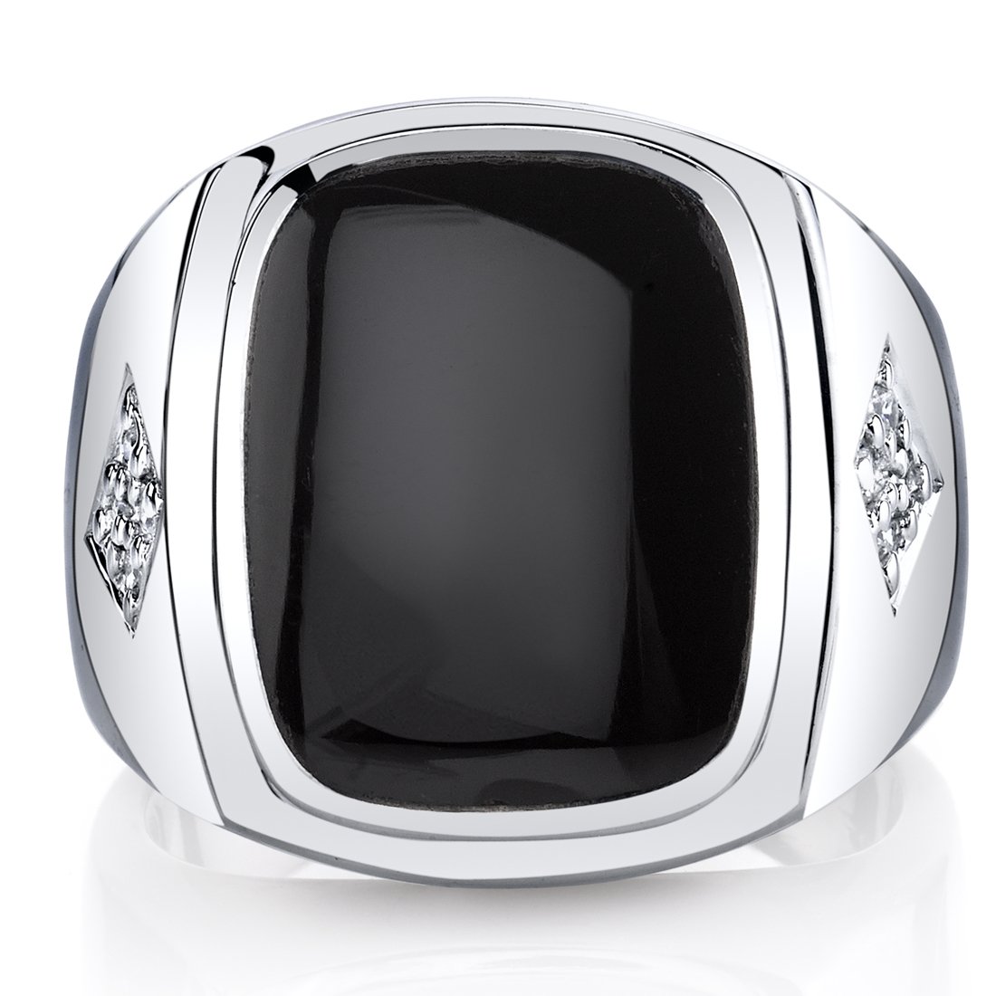 Peora Men's Genuine Black Onyx Knight Signet Ring 925 Sterling Silver, Large 15x12mm Cushion Cut Sizes 8 to 13