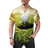 Golf Ball Near Hole Men‘s Short Sleeve Button Down Shirts Cuban Guayabera Shirt Beach Tops