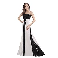 Black and White Empire Slim Sheath Strapless Sequin Prom Dress with Bow