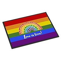 Caroline's Treasures CK8018MAT Gay Pride Love is Love Mosaic Rainbow Doormat 18x27 Front Door Mat Indoor Outdoor Rugs for Entryway, Non Slip Washable Low Pile, 18H X 27W