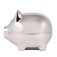 Small Pewter Pig Piggy Bank for Kids, Newborn Gift, Silver, Shiny Non-Tarnish Nickel Plated Finish, 3