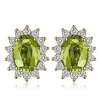 JewelryPalace Princess Diana Kate Middleton Class Gemstone Birthstone Sapphire Emerald Ruby Stud Earrings for Women, 14k Yellow Gold Plated 925 Sterling Silver Earrings for Women, Earings Set