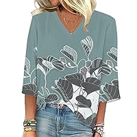 Women's Loose Seven Sleeve V-Neck Independence Day Print Casual Top Three Quarter Length Tunic Tops