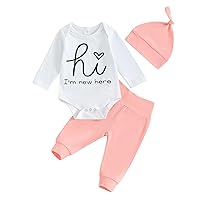 Newborn Baby Boy Girl Clothes Im New Here Letter Printed Romper Onesie Pants with Hat Coming Home Outfits