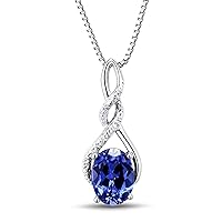 Lab Created Blue Sapphire Necklace Diamond Accent in Sterling Silver and 14kt Yellow Gold Plated Silver - 18 Inch Chain