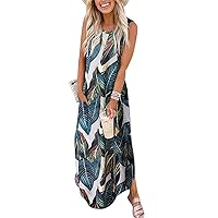 Women Casual Loose Sundress Sleeveless Split Maxi Long Beach Shirt Dress Travel Vacation 2024 Summer Outfits