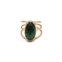 Handmade Green Aventurine Oval Shape Gold Plated Rings Gemstone Adjustable Rings Jewelry EJ-1060