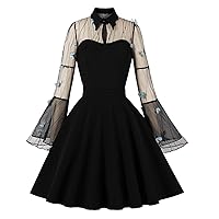 Gothic Style Dress for Girls 50'S 60'S A-Line Cocktail Party Dress Vintage Bell Sleeve Lapel Ball Gowns Retro Gown