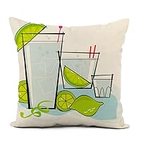 Linen Throw Pillow Cover Blue Retro Cocktail Spot Vodka Gin Tonic Lime Twist Home Decor Pillowcase 18x18 Inch Cushion Cover for Sofa Couch Bed and Car