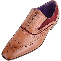 Mens Slip On Lace Up Formal Smart Work Suit Shoes Brogues with Contrasting Detail