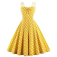Women 50s Vintage Dresses Polka Dots Swing Spaghetti Straps Party Cocktail Dress A-Line Cami Audrey Hepburn Tea Dress