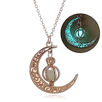 Glowing crescent moon fairy necklace for women or men - Enchanting luminous moon charm - Moon magical glow jewelry in the dark necklaces