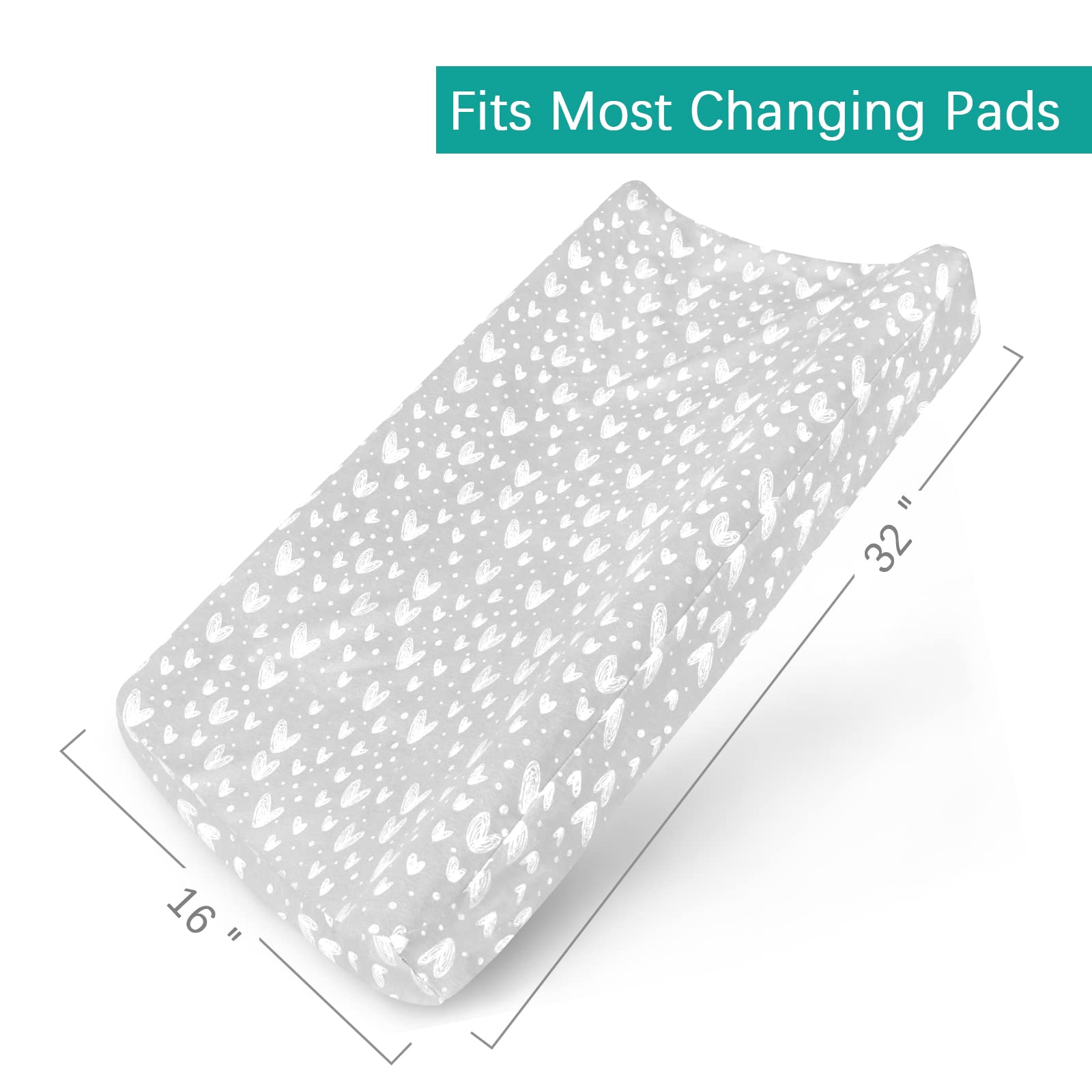 Waterproof Changing Pad Cover 2 Pack, 100% Cotton Change Table Cover Sheets, Ultra Soft, Unisex White Grey Star Print