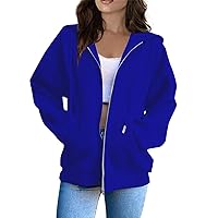 Fashion Hoodies,Vintage Zipper Oversized Loose Fit Hoodies Women Long Sleeve Solid Jackets Soft Outdoor Sweatshirt