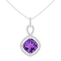 Natural Amethyst Cushion Infinity Pendant Necklace with Diamond for Women in Sterling Silver / 14K Solid Gold/Platinum