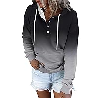 Women's Christmas Tops 2023 Casual Long Sleeve Drawstring Button Down Pullover Sweatshirt Workout Tops, S-2XL