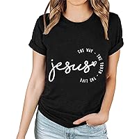 Jesus The Way-The Truth-The Life Shirts Women Pious Christian Tee Tops Summer Short Sleeve Bible Verse Blouses
