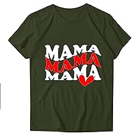 Mama T-Shirt Women 2024 Cute Letter Print Mom Gift Tee Tops Summer Casual Loose Fit Short Sleeve Mother's Day Blouse