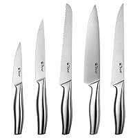 5pcs Kitchen Knife Set, Stainless Steel Chef Knife Set, Kitchen Knives Set with Transparent Cover, Non-Slip Handle, Santoku Knife, Serrated Bread Knife, Kitchen Cooking Set with Gift Box