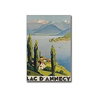 EDBAJUF Printed Canvas Poster Wall Art Lac D'annecy Vintage Poster Lac D'annecy Retro Print Vintage French Travel Poster Modern Home and Bedroom Decoration20x30inch without Frame