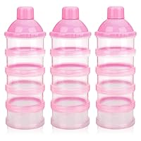 Accmor 3pcs Formula Dispenser On The Go, 5 Layers Stackable Formula Container for Travel, Baby Milk Powder Kids Snack Container, BPA Free, Pink
