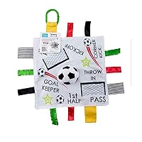Baby Jack & Co 10x10” Soccer Sports Lovey Sensory Plush Blanket - Tag Toy for Babies - Baby Stroller Toys - Learn Shapes, Letters & Colors - MVP Baby Ball Toy & Baby Sports Gift w/Stroller Clip
