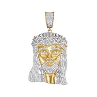 The Diamond Deal 10kt Yellow Gold Mens Round Diamond Jesus Christ Messiah Charm Pendant 2-1/2 Cttw